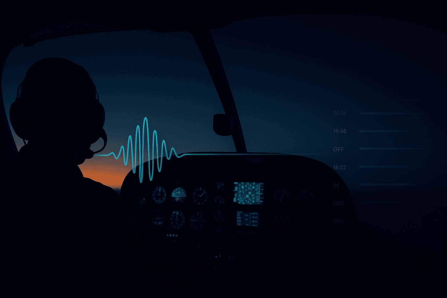 Cockpit silhouette at sunset